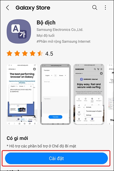 Cách tải bộ dịch của Samsung Internet