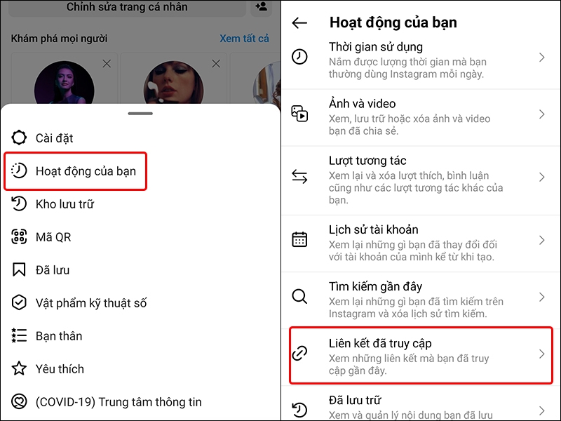 Cách ẩn lịch sử liên kết đã truy cập trên Instagram