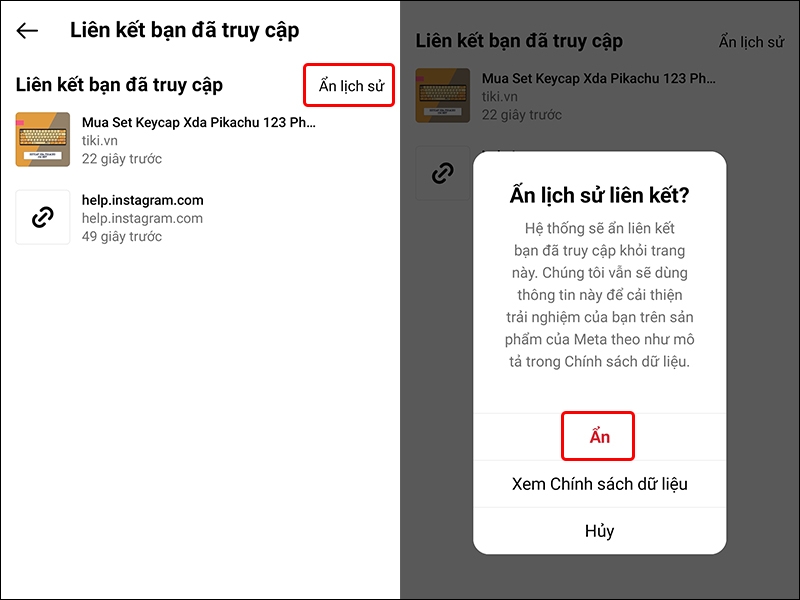 Cách ẩn lịch sử liên kết đã truy cập trên Instagram