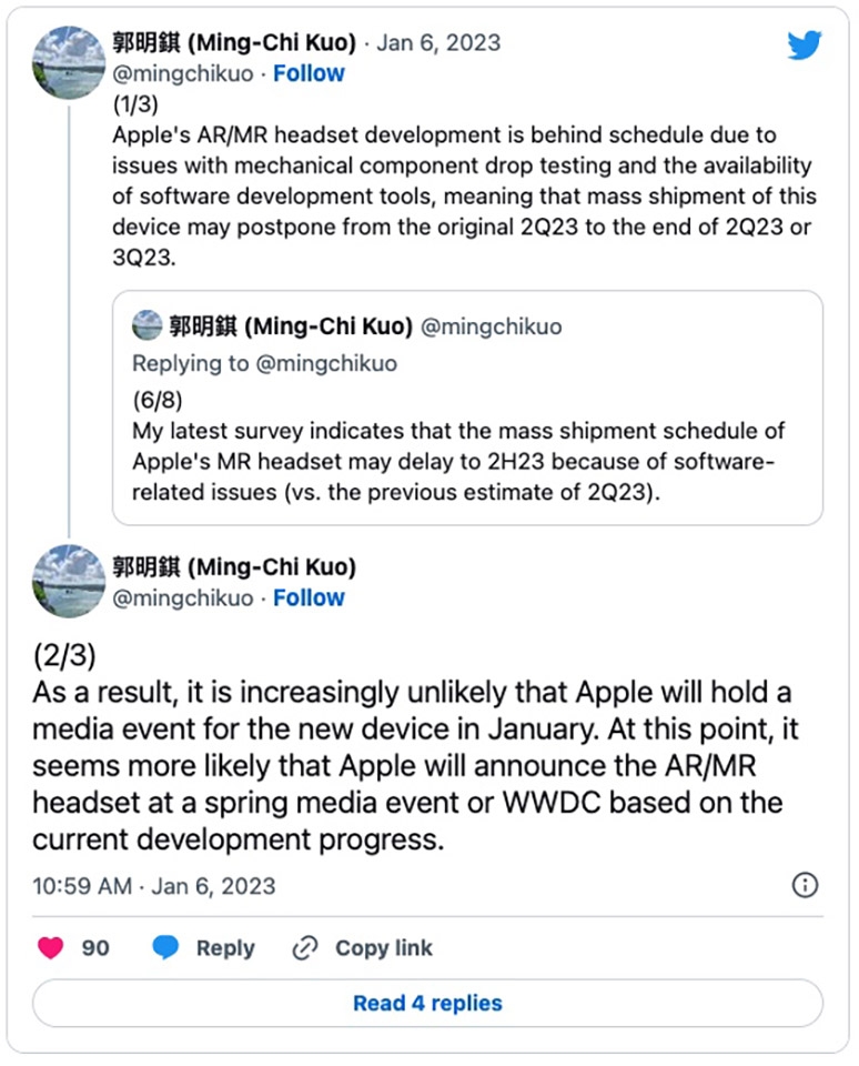 Apple có thể ra mắt kính thực tế ảo hỗn hợp AR/VR trong sự kiện mùa xuân hoặc WWDC 2023