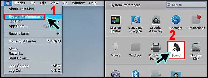 Chọn System Preferences rồi chọn Sound