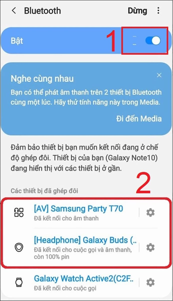 Chuyển chế độ bluetooth sang trạng thái ON