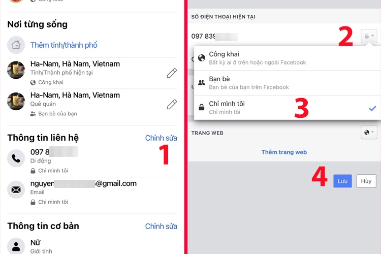 Cách khóa trang cá nhân bảo mật bằng việc thay đổi thông tin 2