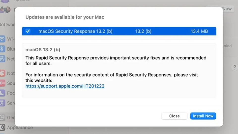 Apple phát hành bản cập nhật phản hồi bảo mật nhanh thứ hai cho macOS Ventura 13.2 beta