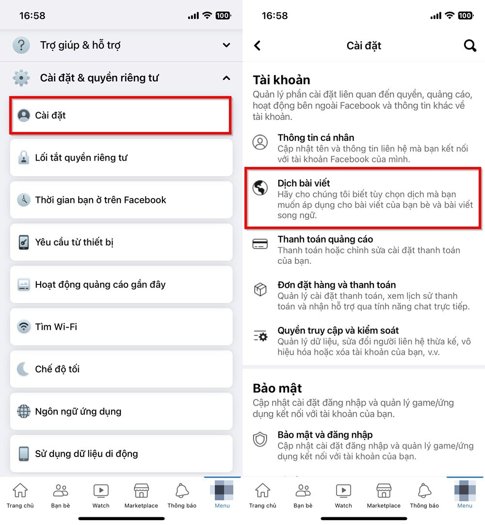 Cách bật/tắt và thay đổi tính năng tự động dịch bài viết trên Facebook 2