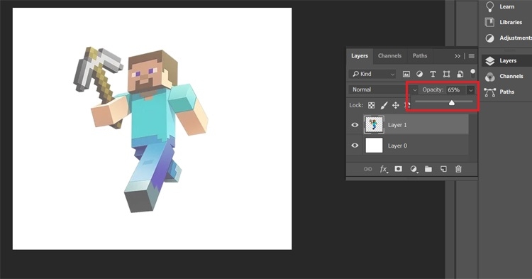 Chỉnh opacity bằng thanh trượt