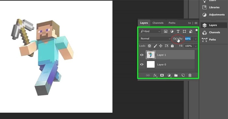 Chỉnh opacity bằng cách nhấn vào chữ