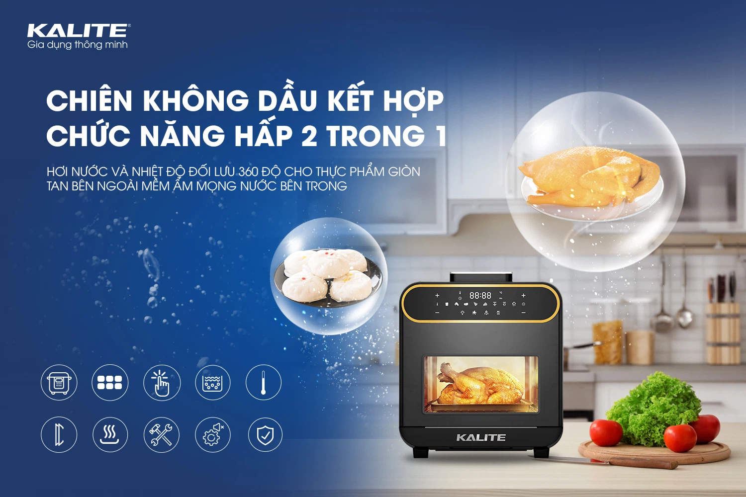 Nồi chiên không dầu hơi nước Kalite 15 lít STEAM PRO