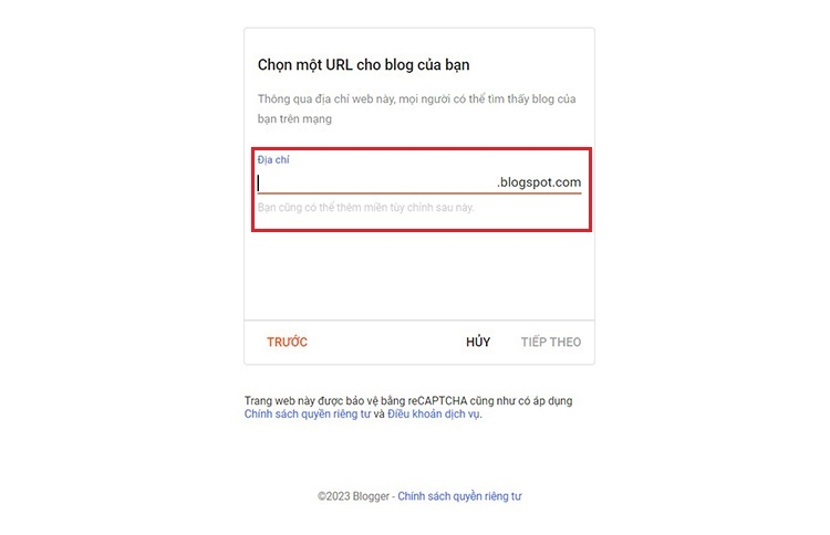 Bước 3 tạo blogspot