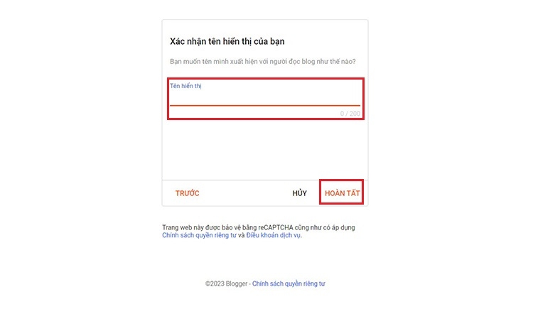 Bước 6 tạo blogspot