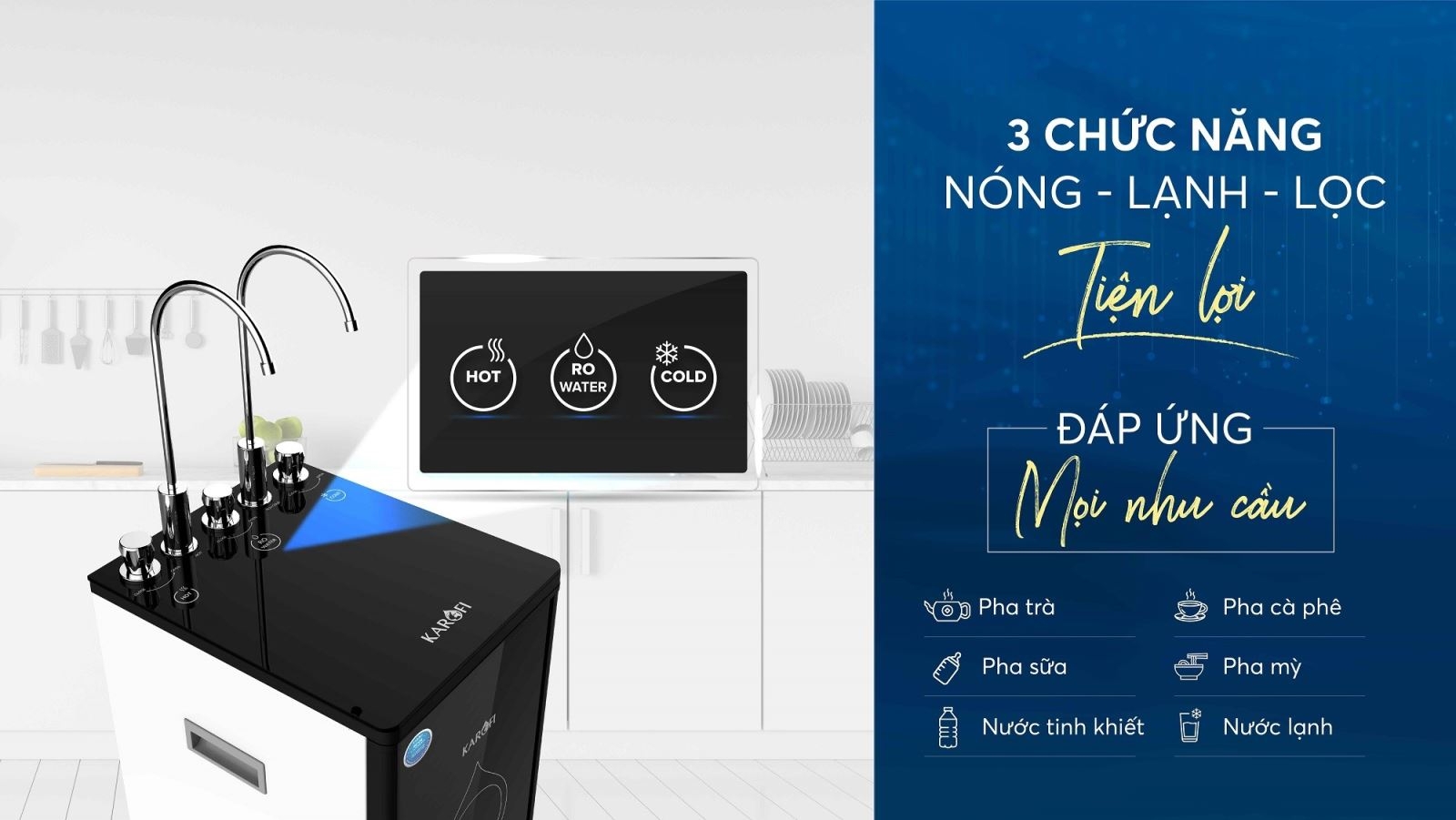 Máy lọc nước nóng lạnh R.O Hydrogen Karofi Optimus Duo 8 lõi O-D138