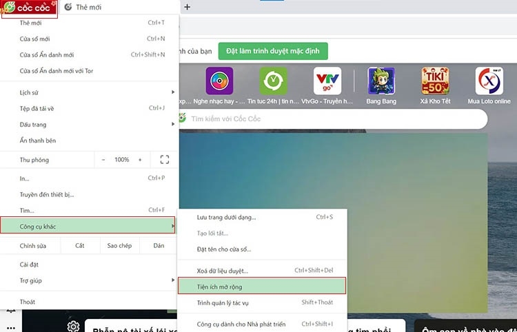 Bước 2 bật savior Cốc Cốc