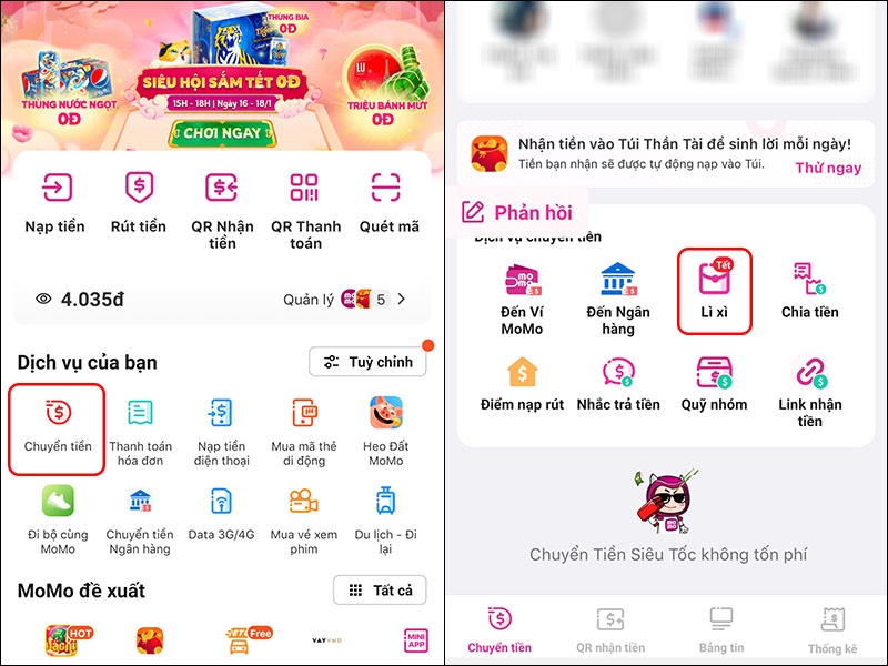 Hướng dẫn cách lì xì online trên Momo