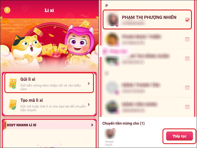 Hướng dẫn cách lì xì online trên Momo