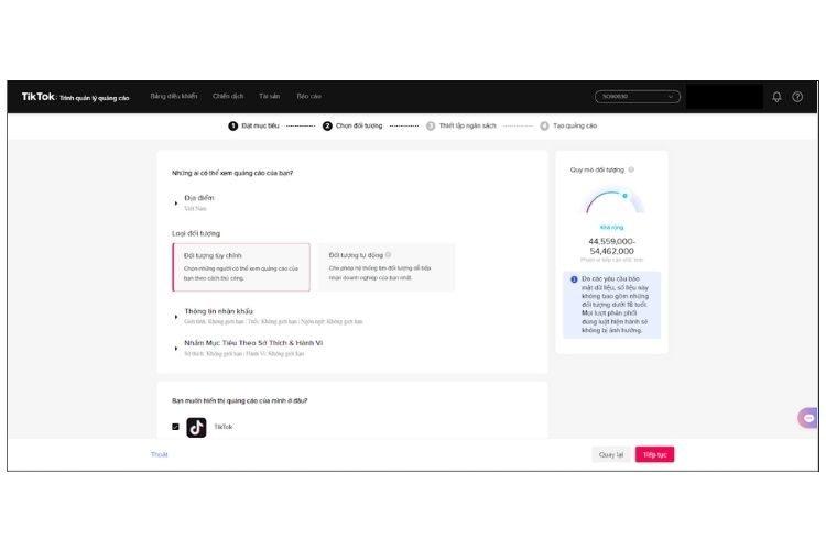 Tùy chỉnh đối tượng trên TikTok Ads