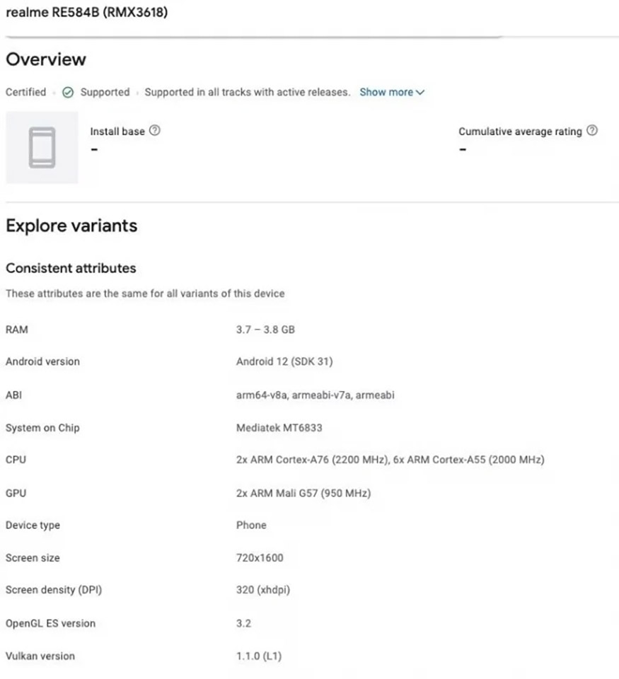 Realme V30 xuất hiện trên danh sách Goolge Play