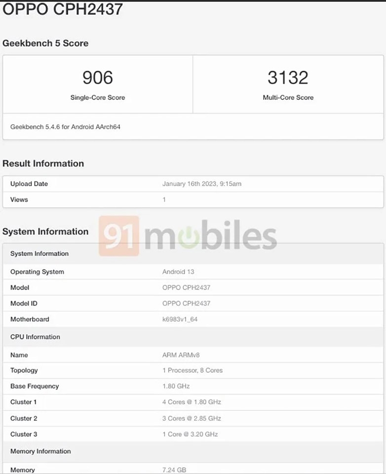 Biến thể toàn cầu của OPPO Find N2 Flip được thử nghiệm hiệu năng trên Geekbench