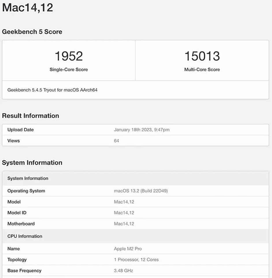 Xuất hiện điểm benchmark đầu tiên của chip Apple M2 Pro