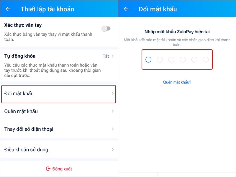 Cách thay đổi mật khẩu ZaloPay