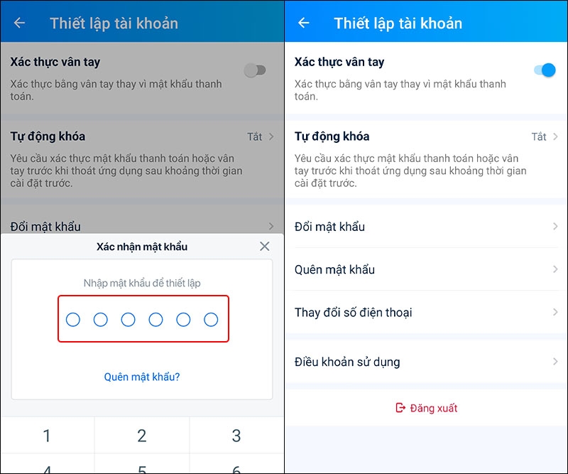Hướng dẫn kích hoạt tính năng xác thực vân tay trên ứng dụng ZaloPay