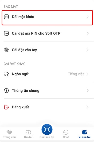 Cách thay đổi mật khẩu ví điện tử VNPAY