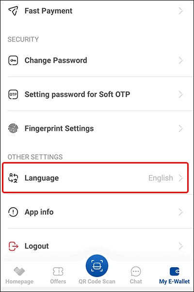 Cách thay đổi ngôn ngữ ứng dụng VNPAY