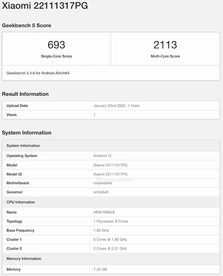 Xiaomi POCO X5 5G được xác nhận dùng chip Snapdragon 695 trên Geekbench