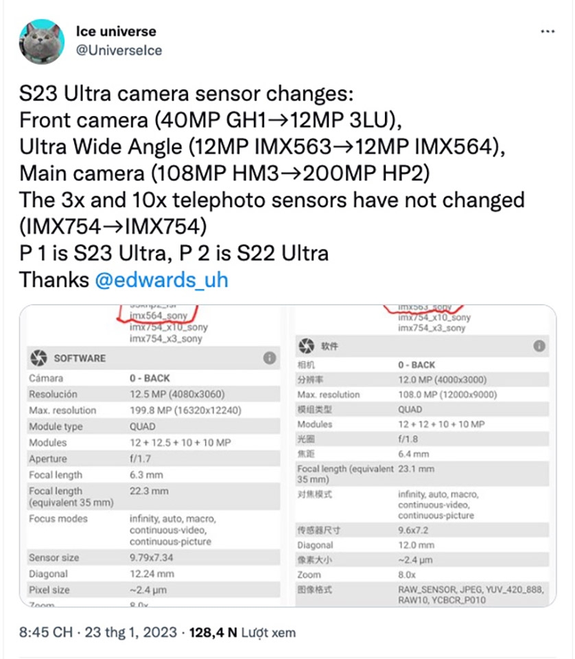 Hé lộ thông tin thú vị mới về camera Samsung Galaxy S23 Ultra