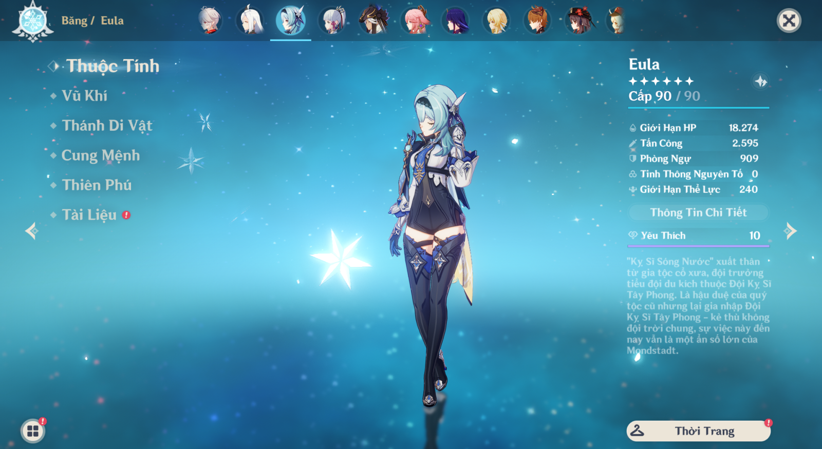 Thông tin cơ bản Eula Genshin Impact