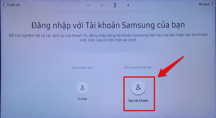 tạo tài khoản Samsung TV