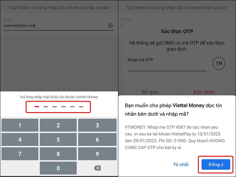 Cách nhận sao kê giao dịch trên ứng dụng Viettel Money bằng email