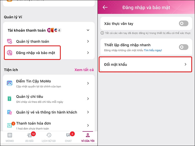 Hướng dẫn bạn cách đổi mật khẩu ứng dụng Momo