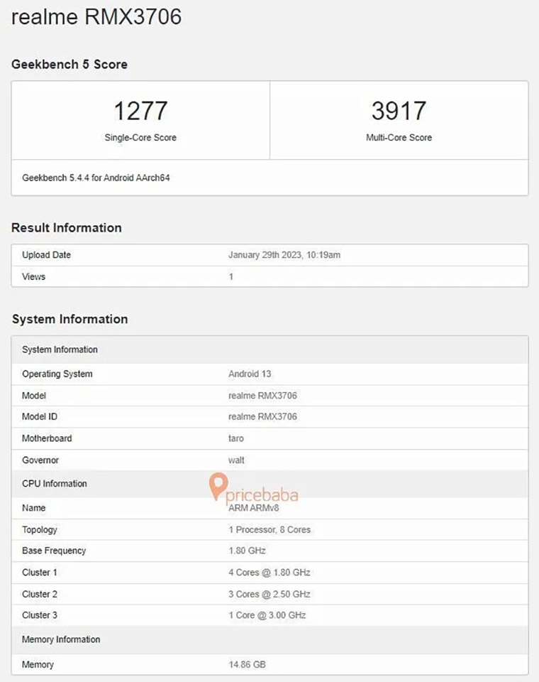 Realme GT Neo5 lộ cấu hình trên Geekbench