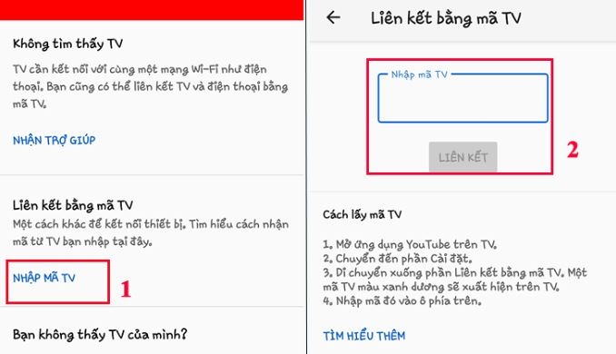 Liên kết bằng mã tivi