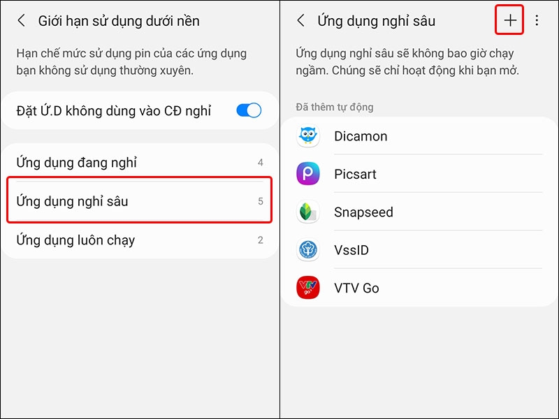 Cách thêm ứng dụng vào chế độ nghỉ sâu trên điện thoại Samsung