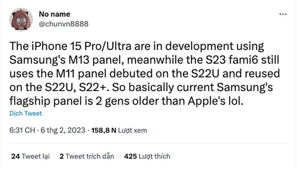 iPhone 15 Pro, iPhone 15 Ultra sẽ dùng tấm nền M13 tiên tiến của Samsung