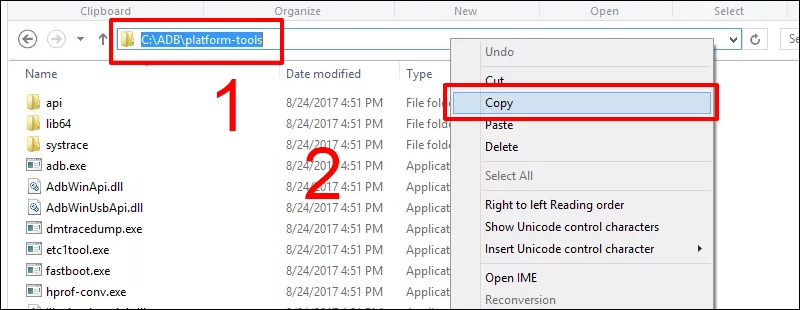 Hãy copy đường dẫn đến thư mục chứa ADB
