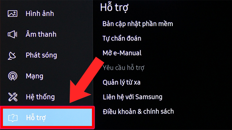 Trong mục menu Cài đặt > Chọn Hỗ trợ