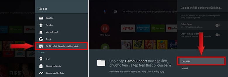 Cài đặt chế độ dành cho cửa hàng bán lẻ
