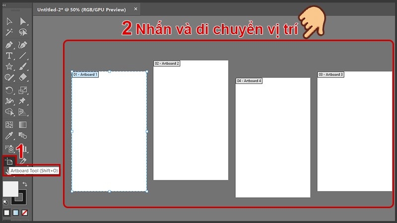 Bạn tiến hành chọn công cụ Artboard Tool (phím tắt Shift + O)