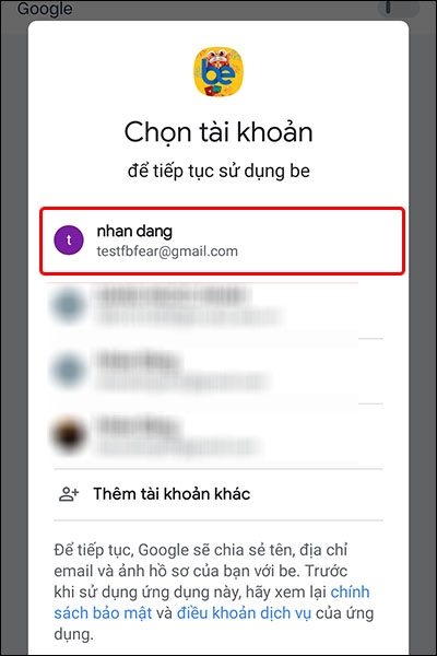 Hướng dẫn liên kết tài khoản Google với ứng dụng Be