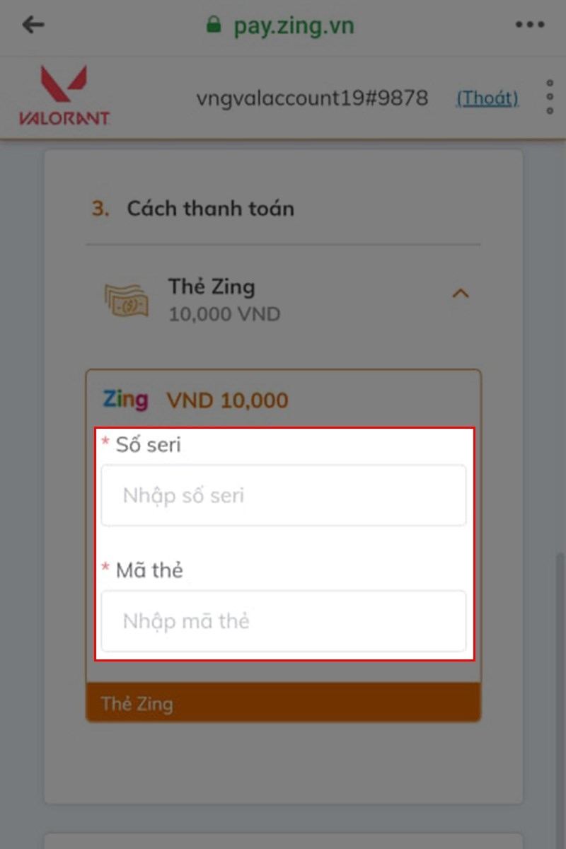 Nạp chi phí Valorant bởi vì Zing Card (Ảnh 2)
