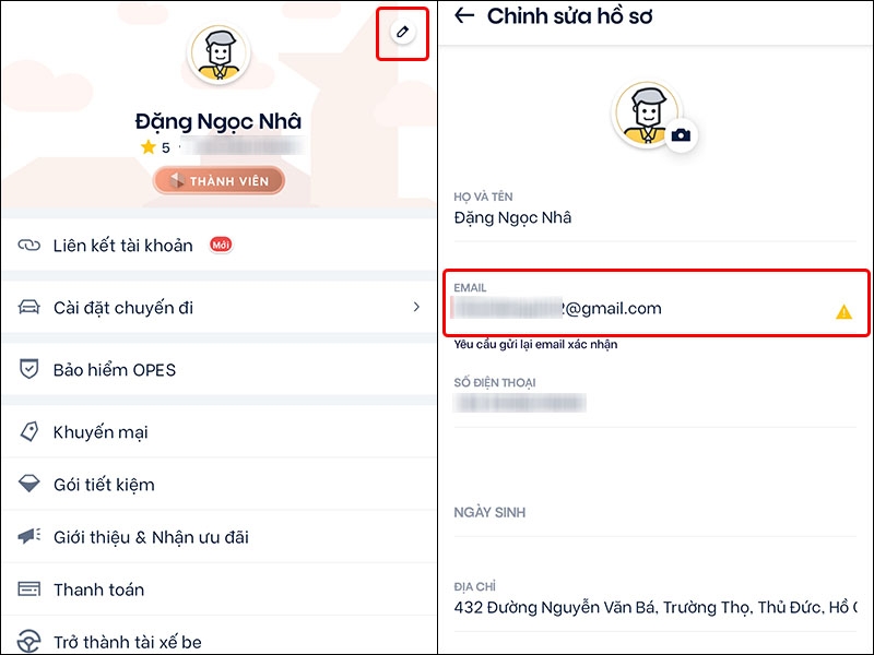 Cách thay đổi địa chỉ email trên ứng dụng Be