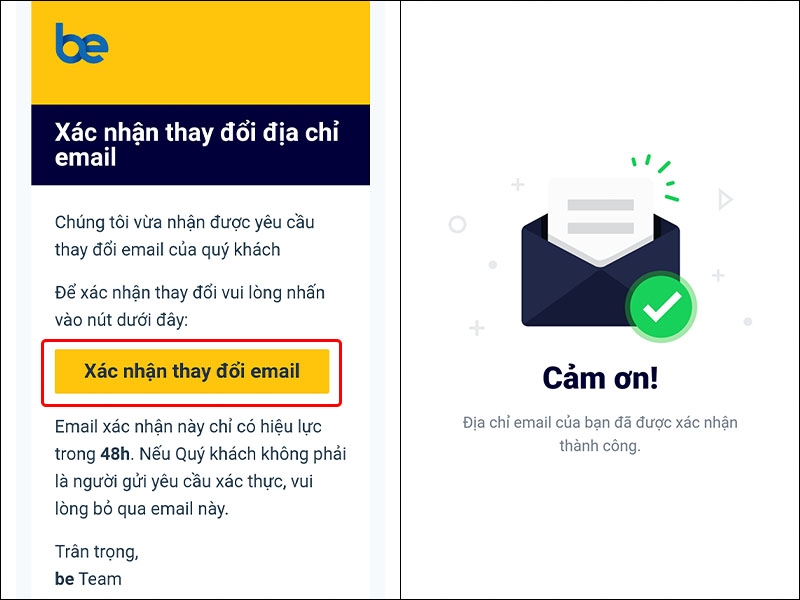 Cách thay đổi địa chỉ email trên ứng dụng Be