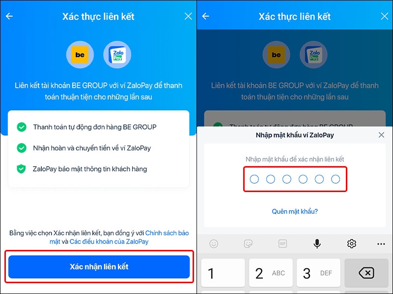 Cách liên kết tài khoản Be với ví ZaloPay