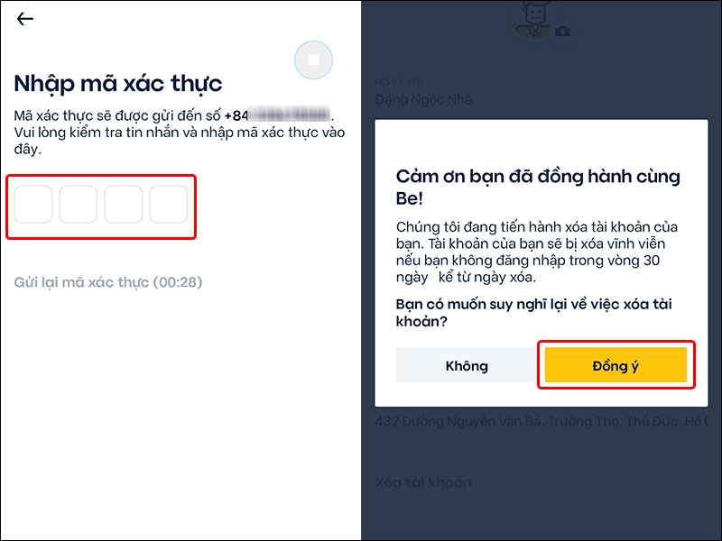 Hướng dẫn xóa tài khoản Be trên điện thoại