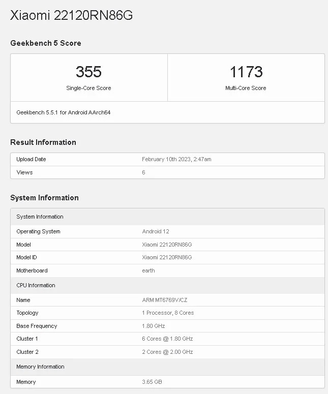 Biến thể toàn cầu của Xiaomi Redmi 12C được phát hiện trên Geekbench, sắp ra mắt?