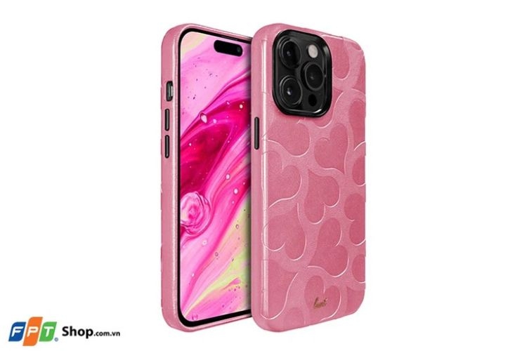 Ốp lưng phủ da iPhone 14 Pro Max LAUT MOTIF họa tiết hình trái tim