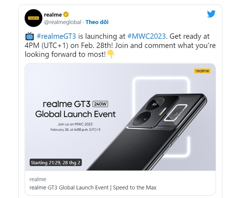 Realme GT 3 ra mắt toàn cầu tại MWC vào ngày 28 tháng 2 (1)