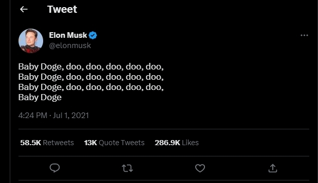 Dòng tweet của Elon Musk về BabyDoge
